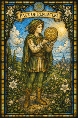 ペンタクルのペイジ(Page of Pentacles)のタロットカード