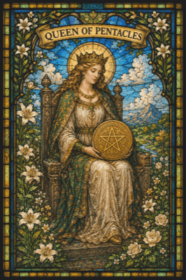 ペンタクルのクイーン(Queen of Pentacles)のタロットカード
